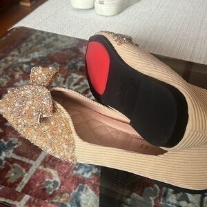 Crystals Pearl Butterfly-knot Women Flats Slip On Shoes, size9.5 US hand crafted